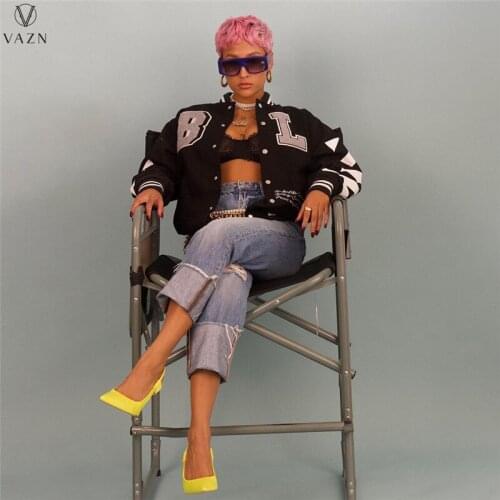 VAZN 2021 Top Quality Simple Loose Designer Baseball Cloth Casual Daily Young Full Sleeve Joker Women Slim Outwears