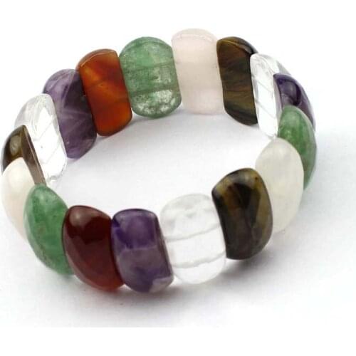 Mixed natural stone beads bracelet : white rock quartz, amethysts, red agates, tiger eye, green aventurine jades wholesale