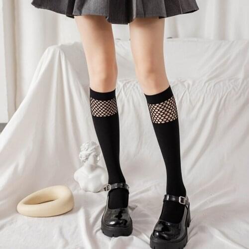 Women Fashion mesh Lolita Socks Knee High Black White Long Socks Sweet Girls Socks Stockings Lolita Cosplay Costumes Accessories