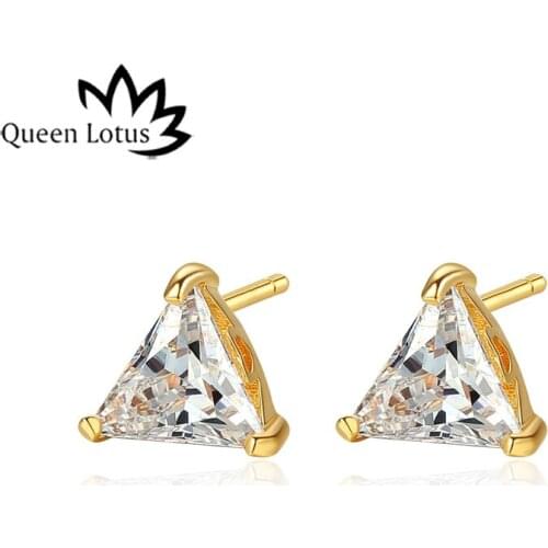 Queen Lotus New AAA Zircon Fashion Stud Earrings for Women Statement Gold Color Earrings
