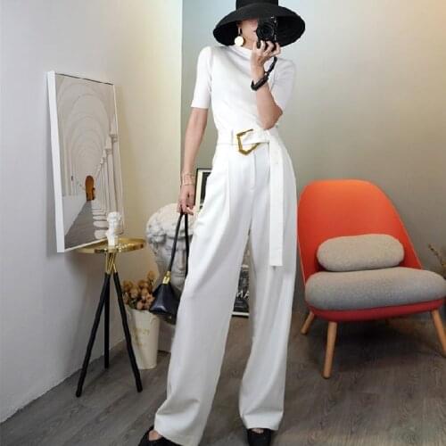 Wide Leg Pants Women High Waist Sashes Loose Women Trousers 2021 Summer Autumn Solid Female Suit Pants MH530