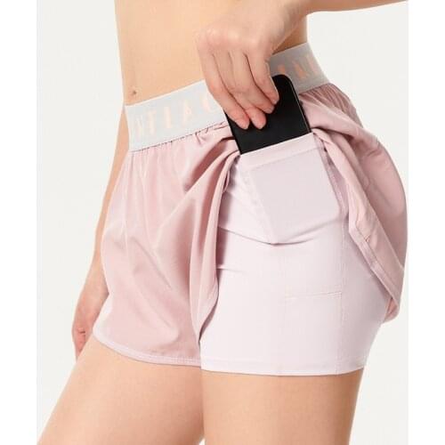 Women 2 In 1 Running Shorts Quick Dry Fitness Yoga Shorts Fake Skirts Woman Sports Shorts Pink Gym Training Shorts Sportswear