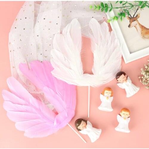 1Pcs Angel Feather Wing Flag Cake Toppers For Wedding Birthday Party Cake Top Decor Kitchen Tool Accessories