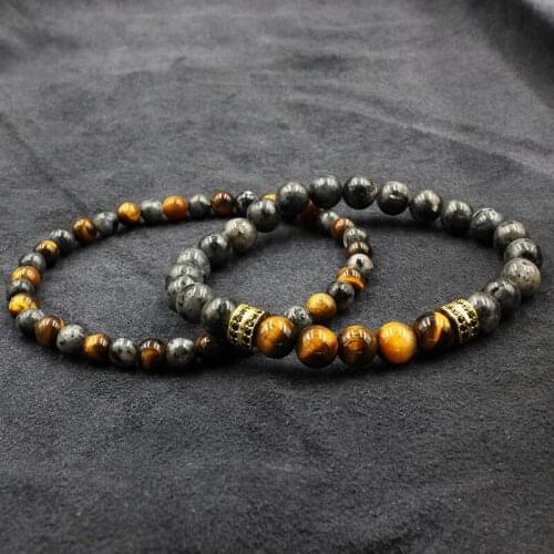 2pc/set Tiger Eye Stone Beads Bracelet Buddha Charm Bracelets & Bangle Mew Men Labradorite Stone Micro inlay zircon