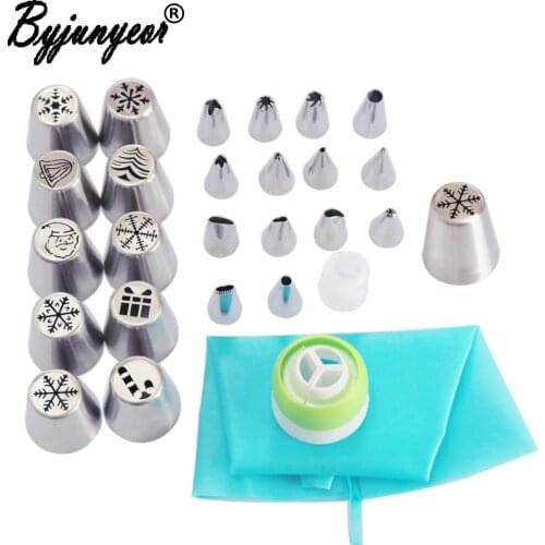 28PCS Christmas Style Pastry&Nozzle Cookie Mold Set Santa Claus Christmas Tree Snow Piping Tips Cake DIY Bake Tools CS075