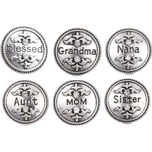 5pcs/lot Family Snap Jewelry NANA Grandma MOM Aunt Sister Blessed 18MM Metal Snap Buttons for Snap Bracelet