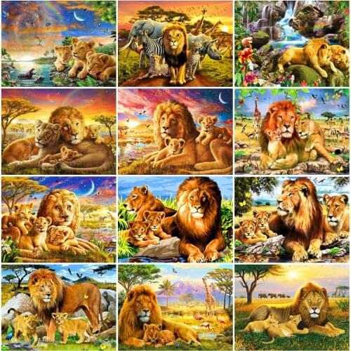 AZQSD Diamond Embroidery Lion Mosaic Needlework Full Square Diamond Art Painting Animal Cross Stitch Rhinestones Home Decor