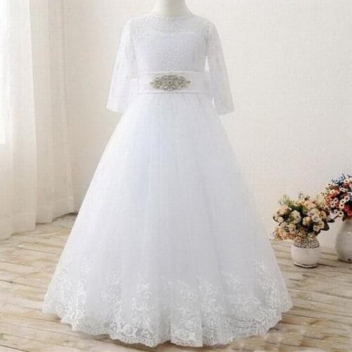 White Tulle Lace Flower Girl Dress For Wedding Girls Pageant Gowns with Big Bow Custom Made First Communion Dress