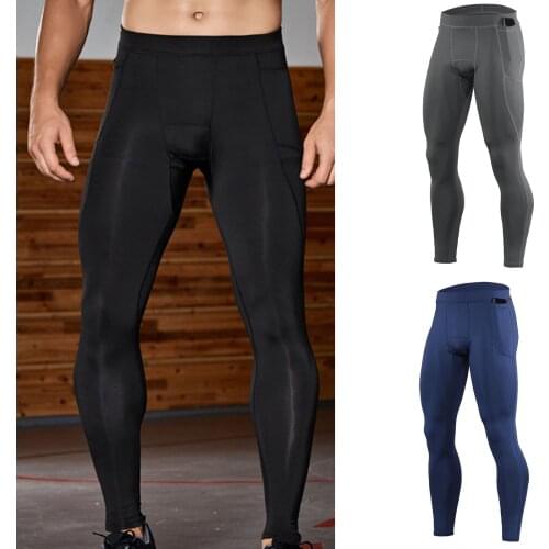Men Chic Solid Color Men Compression Pants Bottoms Fitness Pants High Waist Streetwear