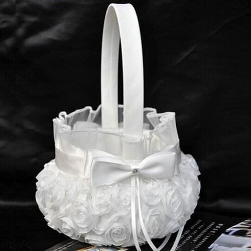Flower Girl Basket Ceremony Love Case Satin Basket Storage Candy Small Gift Confetti Card Container Party Wedding Decoration