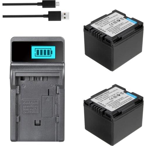 Doscing 2Pcs High capacity 1400mAh 7.2v Camera Battery CGA-DU14 CGA DU14 + LED USB Charger For Panasonic DU06 DU07 NV-GS10