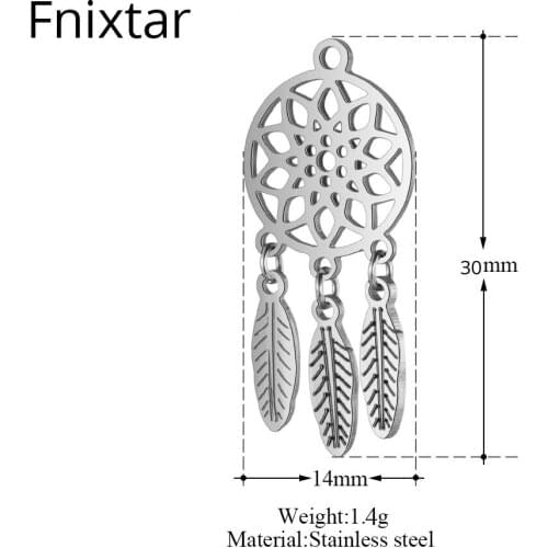 Fnixtar High Quality Stainless Steel Dream Catcher Feather Metal Pendant Charms For Women Jewelry Making Charms 10pcs/lot