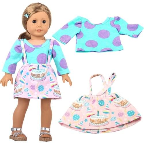 2021 New Pattern T-shirt With Colorful Suspenders Fit 18Inch American 43cm Baby Doll Clothes Accessories,Girls Toys,GeneratioN