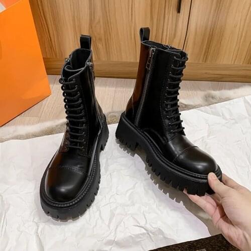 HOT Goth Combat Boots Women Platform Ankle Boots Thick Chunky Martin Shoes Zipper Fashion Heels Brand Designers Women Boots