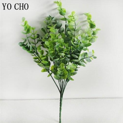 Green Silk Artificial Leaf Plastic Plants Eucalyptus Leaves DIY Wreath Fake Flower For Home Wedding Party Garden Decoration