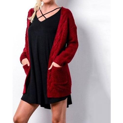2019 Fall/Winter New Medium Long Large Size Solid Color Pocket Sweater Twist Knit Cardigan S/M/L/XL/XXL/XXXL