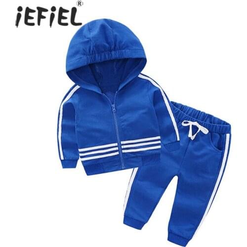 Children Boy Girls Clothes Set Zipper Long Sleeved Hooded Hoodies Sweatshirt Tops+ Pants 2PCS Outfits Kid Tracksuits Sports Suit