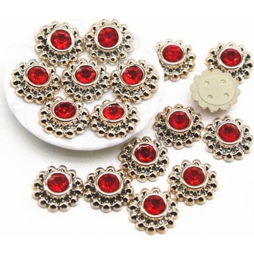 50pcs 14mm shiny red rhinestones round flower Buttons Home Garden Crafts Cabochon Scrapbooking DIY Accessories
