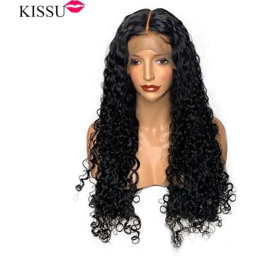 KISSU Deep Curly Frontal Wig Brazilian Wet And Wavy Kinky Curly Lace Front Human Hair Wigs T Part Lace Frontal Wig