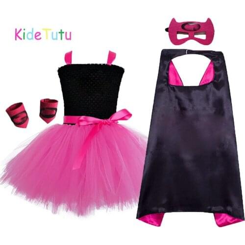 Hot Sale Black Hot Pink Supergirl Tutu Dress Girl Super Hero Girl Cosplay Costume Birthday Party Dress For Halloween Holidays
