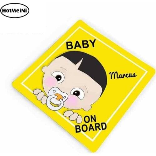 HotMeiNi 13cm x 12cm Car Sticker Custom Baby on Board Car Sign Baby Boy Yellow Warning Car Bumper Window Sticker Graphics