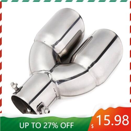 63mm Double Outlet Stainless Steel Chrome Car Muffler Exhaust Pipe Tip End Trim Modified Tail Throat Car Liner Pipe Silver Tools