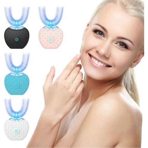 New 360 Degrees Intelligent Automatic Sonic Electric Toothbrush Usb Rechargeable Ultrasonic U Shape 4 Modes Timer Blue Light