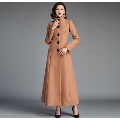Retro single breasted over the knee Woolen jacket female winter thick mink cashmere was thin warm woolen coats with belt F258