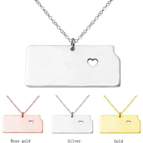 SUTEYI 3 color plated Kansas state charm necklace jewelry stainless steel map pendant with a heart for women gifts