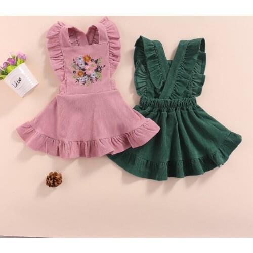 Lioraitiin 0-3Years Baby Girl’s Casual Suspender Ruffles clothing Vintage Flower Embroidered A-line Princess Dress