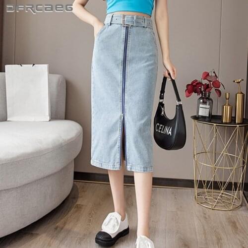 High Waist Slim Zipper Long Skirts Denim For Women 2021 Summer Casual Vintage Pencil Skirt Jeans Ladies Black Blue