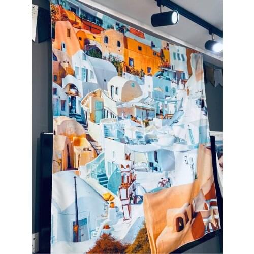 Santorini Island Lanscape Tapestry Wall Hanging Polyester Blanket Carpet
