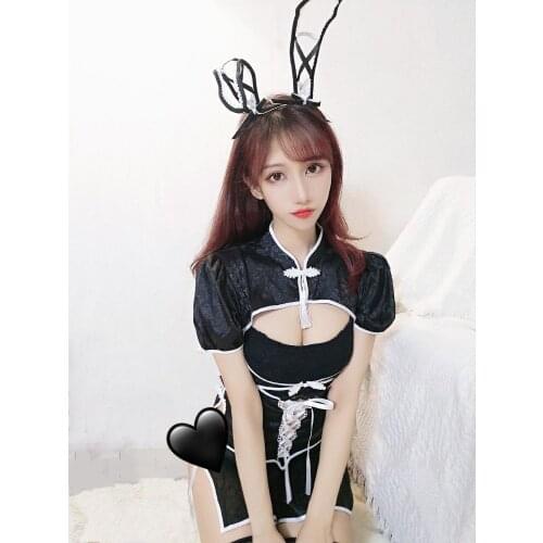 Sexy Cosplay Hollow open chest cheongsam sexy bunny girl suit retro maid outfit Rabbit Girl Babydoll Role-playing Clothes