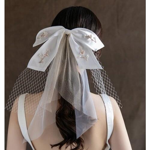 Hairpin with short gauze and tulle bridal wedding accessories, white hair accessories, headdress, bow, bridal wedding veil