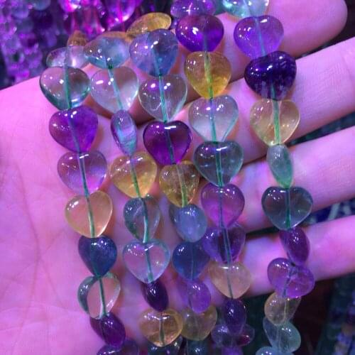 Heart shape mixed fluorite stone beads natural stone berads DIY spacer beads for jewely making strand 15"