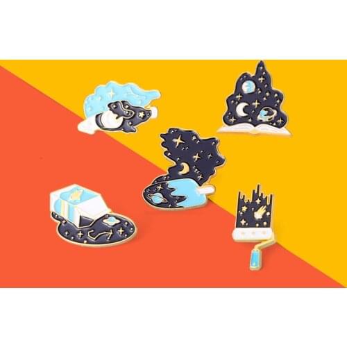 Dark Creation Inspiration Interstellar Stars Moon Enamel Pins Custom Galaxy Universe Brooch Lapel Badge Bag Cartoon Jewelry Gift