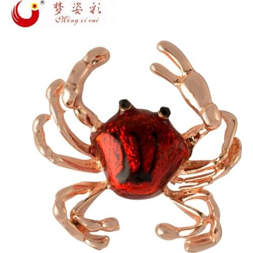 MZC Unique Enamel Crab Brooches Cute Insect Brooch Rose Gold Alloy Lapel Pin for Women Badge Collar Pins