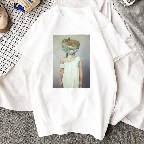 Female T-Shirt Femme Tees Funny Tshirt Abstract Flowers Animal Cotton O Neck T Shirt Plus Size Short Sleeve