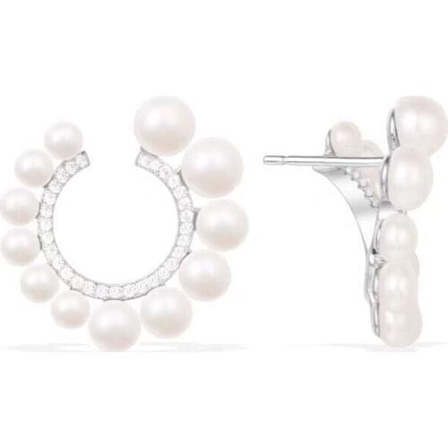 SOELLE High Quality Fashion 925 Pure Sterling Silver Natural Freshwater Pearls Conch Stud Earrings Women Luxury Brand Jewelry