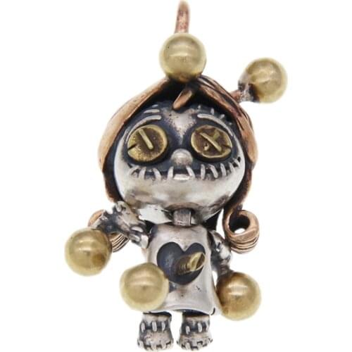 BOCAI New solid s925 pure silver woman pendant lucky charm voodoo small doll pendant retro fashion Thai silver jewelry