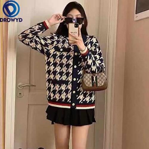 2021 Autumn and Winter Design Sense Niche Retro Japanese Lazy Style Sweater Coat Sweater Womens Knitting Single-breasted Jacket