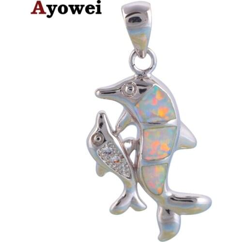 Animal desisgn Cute Dolphin Perfect gift for women White Fire Opal stamp silver plated Pendants Women Fashion jewelry OP527A
