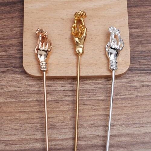 10 Pieces/Lot 160mm Metal Hair Sticks Hand Shape Holding Flowers Chinese Tiara DIY Hair Jewelry Accessories