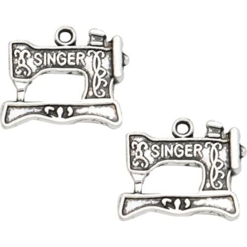 10pcs Antique Silver Plated Sewing Machine Charms Pendants for Jewelry Making DIY Handmade Craft 18x20mm