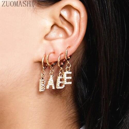 2pcs Customized Letter Earrings Personalized Name Earrings Monogram Alphabet Hoop Earrings Initial Pave Hoop Earrings For Women