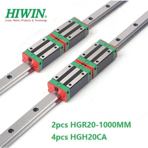 2pcs original Hiwin linear guide rail HGR20 -L 1000mm + 4pcs HGH20CA Or HGW20CA Linear Carriage Block For CNC HGW20CC