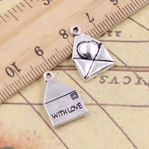 20pcs Charms Love Letter Heart With Love 18x12mm Antique Silver Pendants Making DIY Handmade Tibetan Silver Finding Jewelry