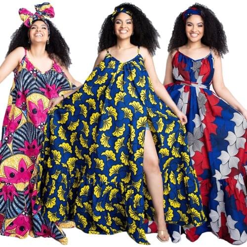 Robe Africaine 2021 Aftican Clothing Femme Vestidos Women Gowns Summer Fashion Sling Print Holiday Big Swing African Maxi Dress
