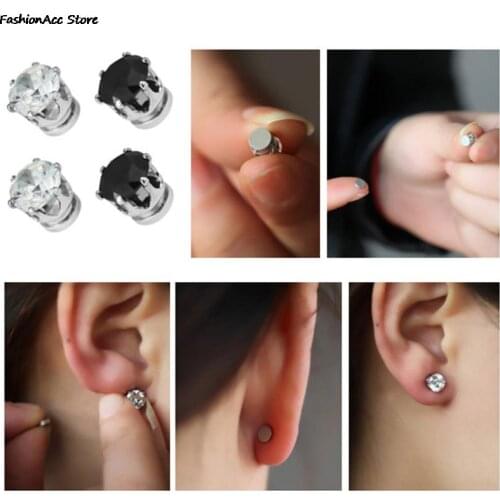 White Black Magnetic Magnet Ear Stud For Women Men Earrings Clip On No Ear Hole Stud Earrings 1 Pair