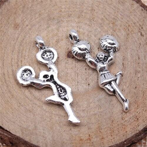 Free shipping 50pcs 29x14mm antique silver Cheerleader charms diy retro jewelry fit Earring keychain hair card pendant